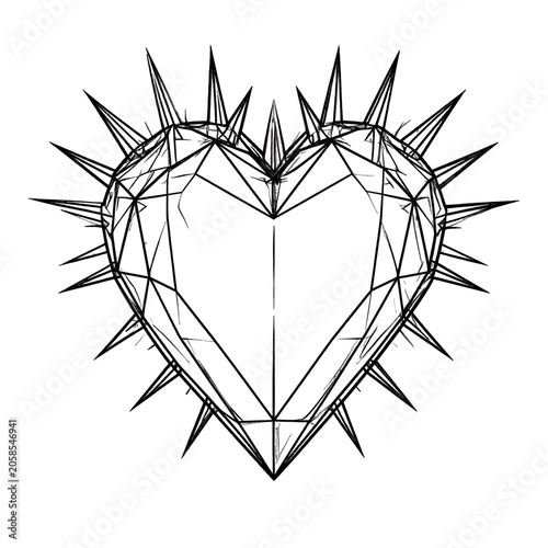 Schilderij op canvas Geometric heart shape with sharp spikes surrounding it