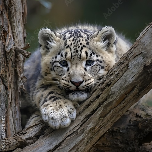 close up of a leopard in tree