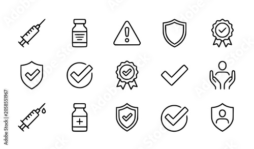 Tableau sur toile Medical icons set vaccination safety healthcare and trust symbols in line art st