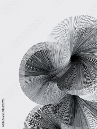 Abstract Geometric Composition with Overlapping Radial Line Patterns in Grayscale