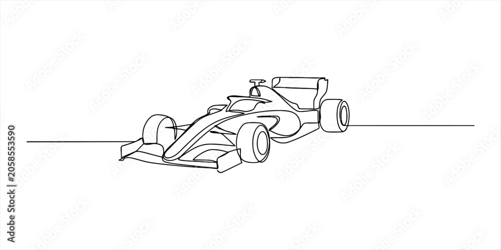 Naklejka premium Single line drawing of a formula 1 race car