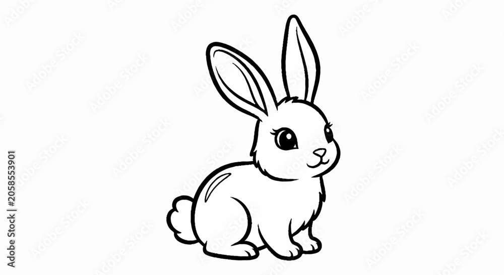 Fototapeta premium A cute cartoon rabbit sits on the ground looking happy and smiling