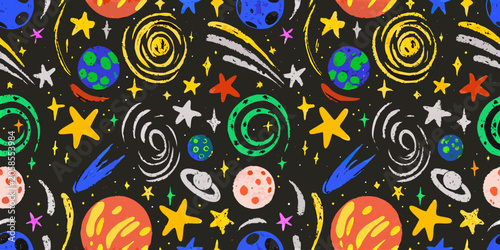 Fényképezés Colorful space universe pattern a seamless vector illustration