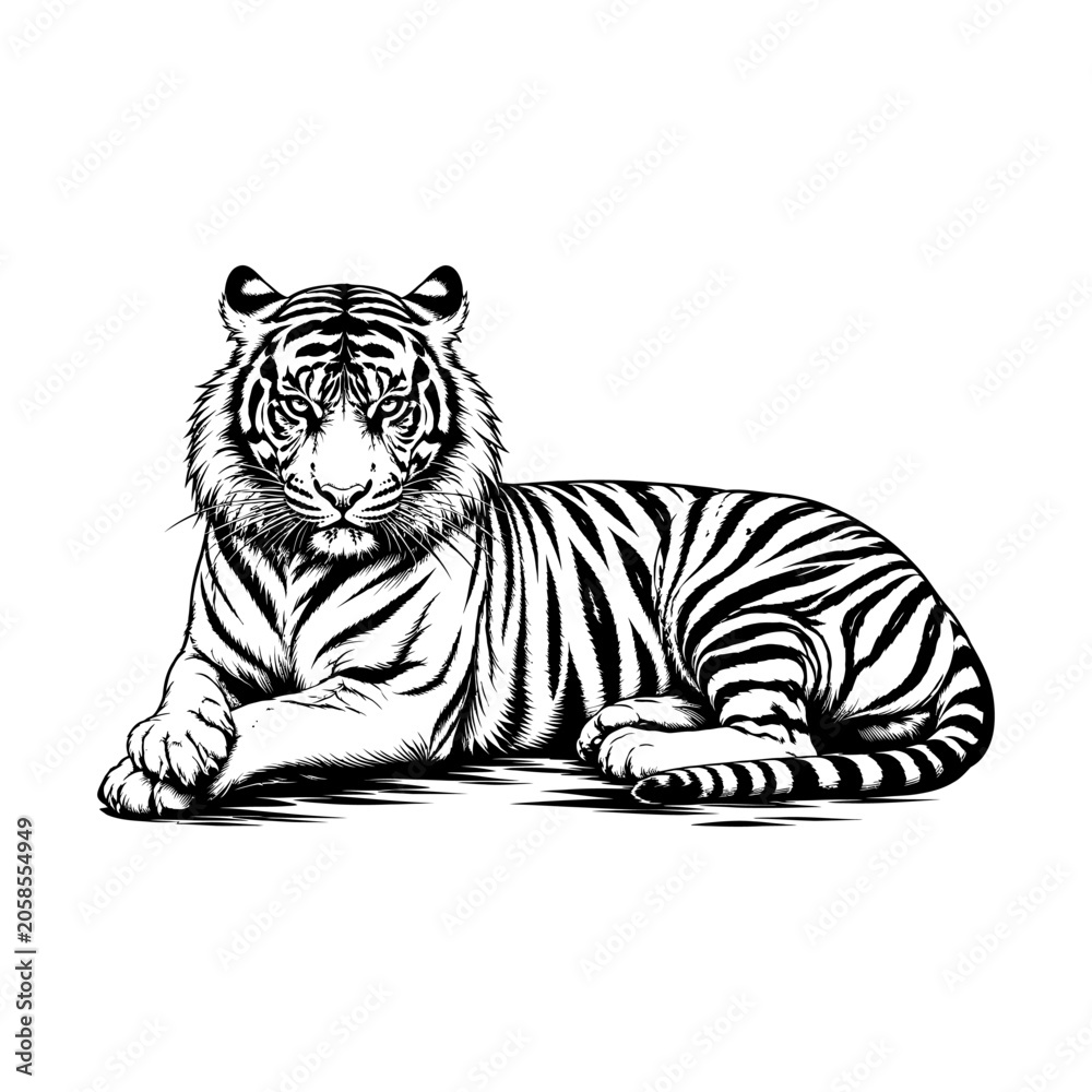 Fototapeta premium black and white tiger silhouette vector