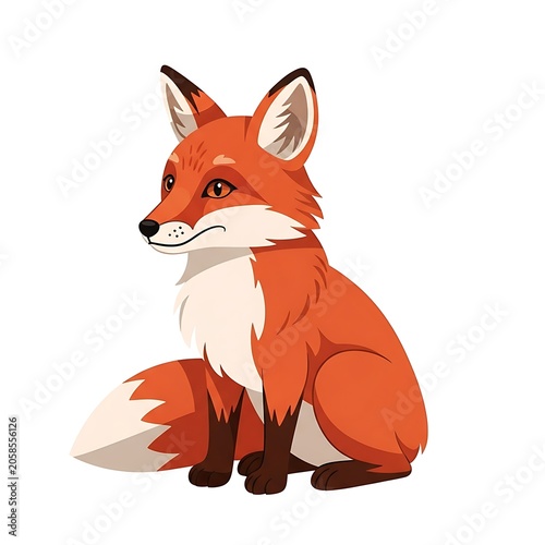Cute Orange Fox Sitting on Plain White Background