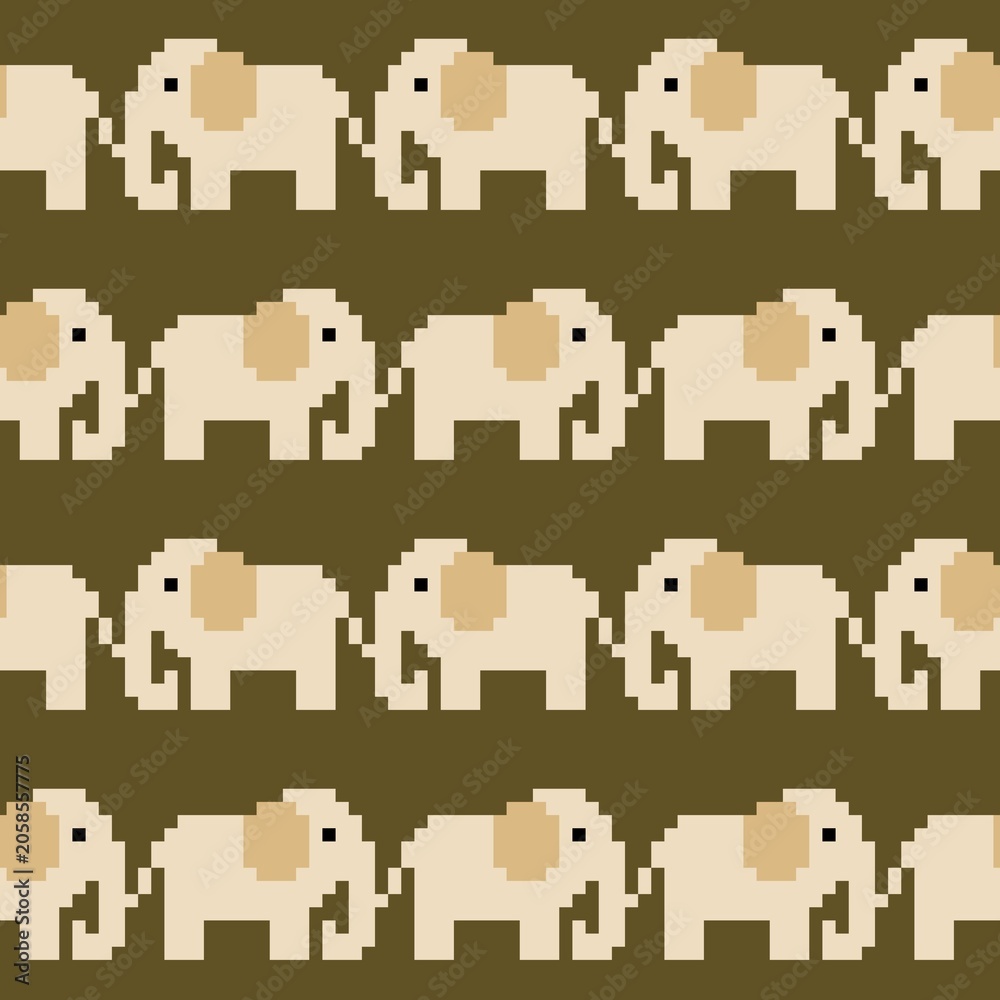 Naklejka premium Pixel art elephant silhouette pattern for textile