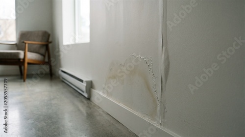 Water damage on interior wall with peeling paint