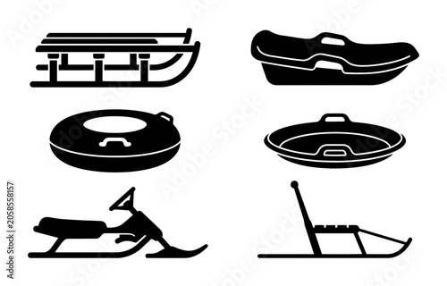 Foto Winter Snow Sleds and Toboggans, Set of 6 Vector Icons for Winter Sports and Out