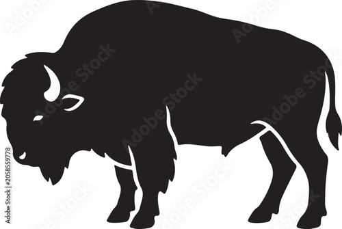 Bison Silhouette Line Art Bold Outline Wildlife Animal Vector Illustration
