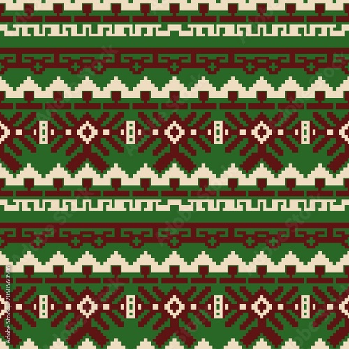 Pixel art ethnic geometric seamless pattern