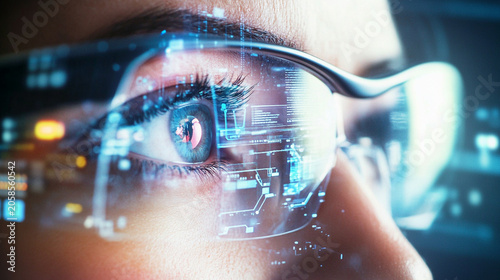 Close-up of smart glasses providing real-time accessibility assistance, inclusive technology concept, realistic stock photography