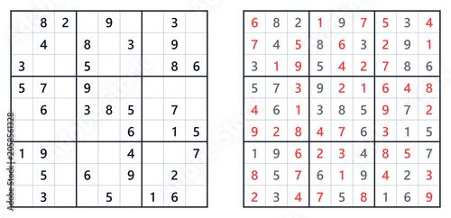 Konstfotografi Classic 9x9 sudoku grid with medium difficulty level, entertaining brain teaser,