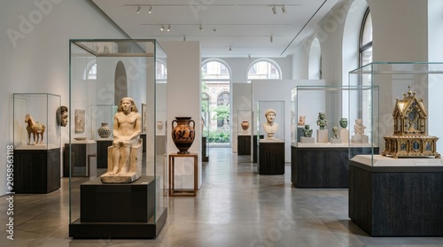 Museum Gallery of Ancient Artifacts in Glass Display Cases