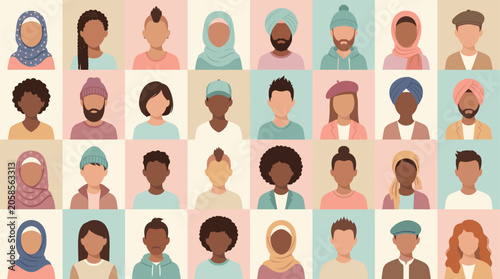 Multicultural pastel profile avatar icons