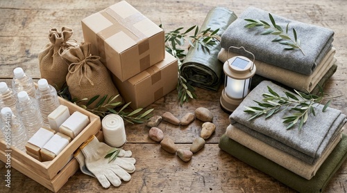 Cozy Home Spa Kit with Towels Blankets Olive Branches and Boxes