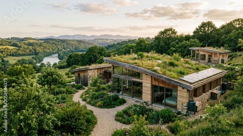 Ecohouse Modern Hillside Villa with Glass Walls and Green Design Overlooking Valley
