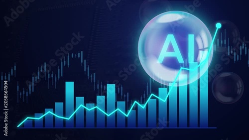 Artificial Intelligence Economic AI Soap Bubble over Financial Stock Market Charts