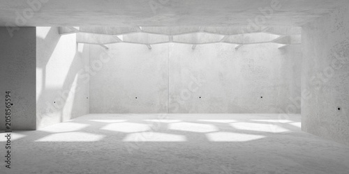 Konstfotografi Modern concrete empty brutalist room with hexagonal or honeycomb ceiling grid wi