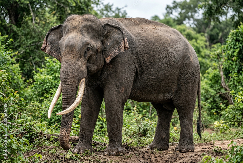 Fototapeta premium Majestic Sri Lankan Tusker Elephant Standing Proud