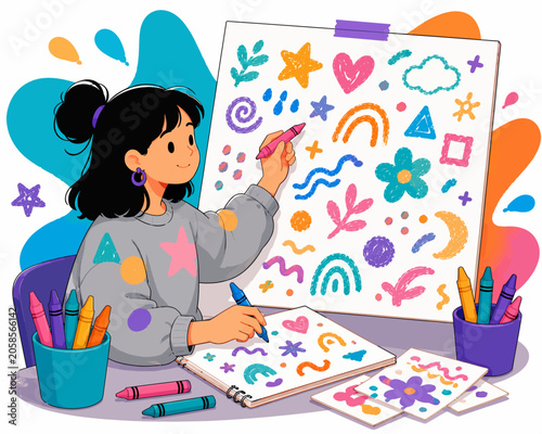 Creative drawing session in vibrant space