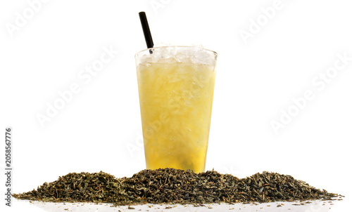 Food and Health - Green Ice Tea isolated on white Background - Panorama