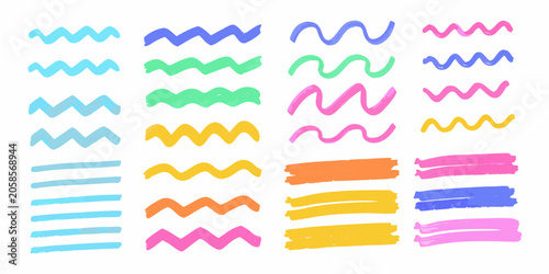 Konstfotografi Colorful hand drawn marker strokes collection on a white background
