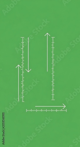 White Measuring Scale Lines and Directional Arrow Markings on Green Background