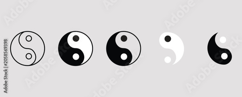 Fotografija Yin yang symbol set with outline silhouette and isolated halves vector icons