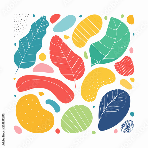 Abstract Colorful Organic Shapes and Leaves Pattern