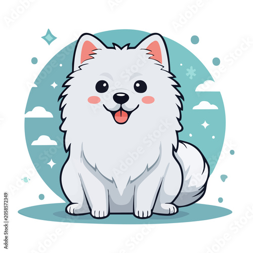 Cute White Fluffy Cartoon Dog Illustration