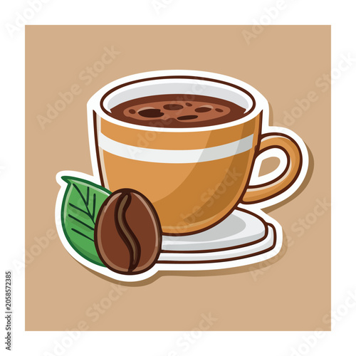 Flat design illustration of coffee cup with bean and leaf