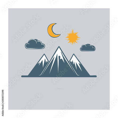 Flat design mountain range with sun and moon