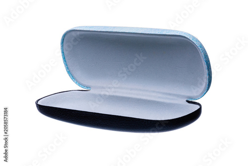 Obraz na płótnie Open blue hard shell eyeglass case isolated