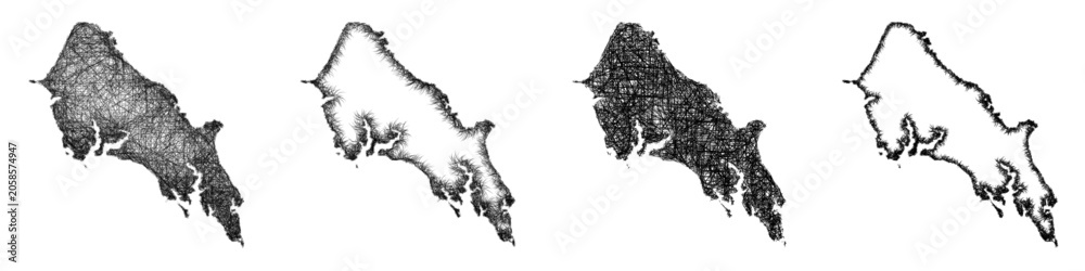Obraz premium Black and white sketch Saint Marys County (Maryland) outline map design set