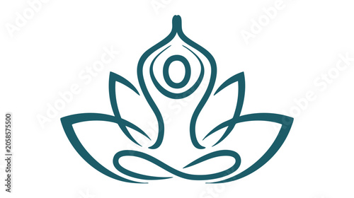 Lotus Flower Logo with Circular Center Eye and Teal Curved Line Strokes in Clean Vector Style Featuring Yoga Emblem, Meditation Icon, Spiritual