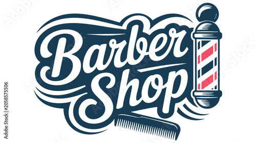 Barber Shop Emblem with Stylized Razor, Vintage Lamp, and Bold Lettering for Salon Branding and Typography