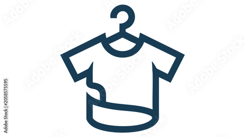 Shirt Clothing Hanger Icon with Dark Blue Stitched Style and Minimal Vector Outline for Garment Design Branding