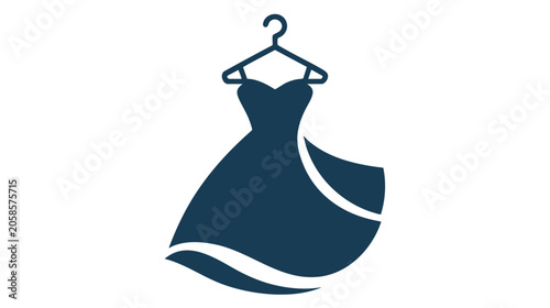 Dress Clothing Icon with Hanger Symbol, Dark Teal Textured Vector Silhouette and White Outline Accents