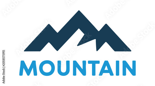Mountain Logo with Blue Textured Peaks Above the Word Mountain in Bold Geometric Lettering Featuring Branding, Emblem, Badge with Outdoor Company