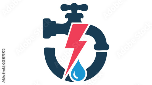 Firefighter Helmet Icon with Blue Flames, Red Lightning Bolt, and Water Droplet Emblem on White Background