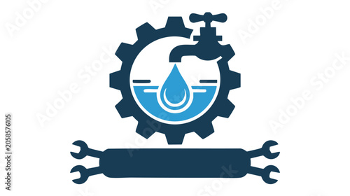 Gear Icon with Blue Oil Droplet and Wrench Tools, Plus Crossed Tools Banner, Clean Vector Style for Maintenance Branding