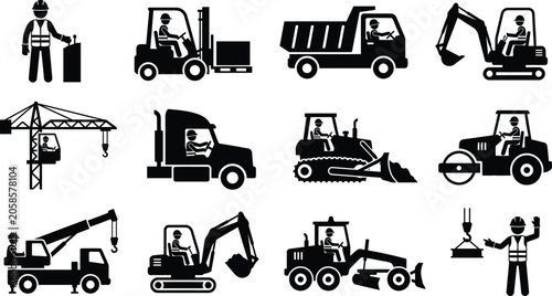 Heavy Machinery and Excavator Operators at Construction Site