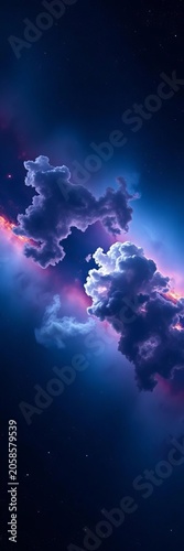 Cosmic clouds drift across a dark blue galaxy, universe, nebulae
