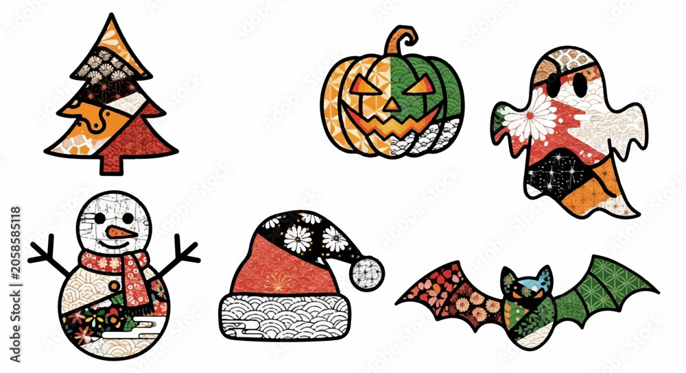Fototapeta premium Halloween and Winter Holiday Pattern Icons Set