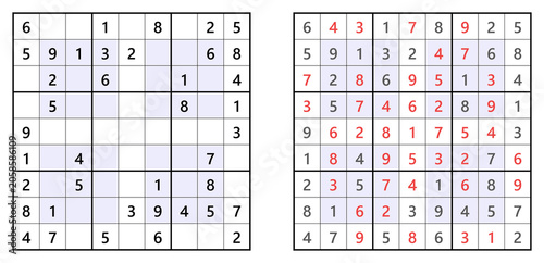 Canvastavla Simple hyper sudoku with moderately placed clues, entertaining logic puzzle, gre