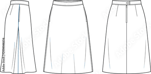 Schilderij op canvas Set of Women Apparel Fashion Flat Technical Sketch Templates Featuring Elegant M