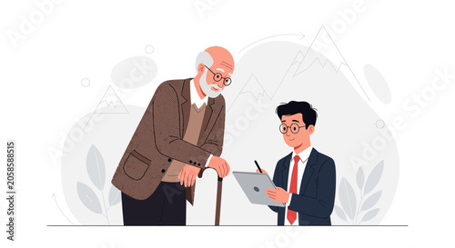 Generational Business Meeting: Senior Businessman Consults Young Professional on Digital Tablet