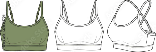 Obraz na płótnie Set of Women Sportswear Apparel Fashion Flat Technical Sketch Templates Featurin