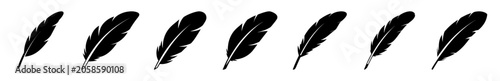 Black feather quill illustration set - Minimalist vector illustration of a set of black quill feathers pointing in various directions, ideal for editorial or decorative use.