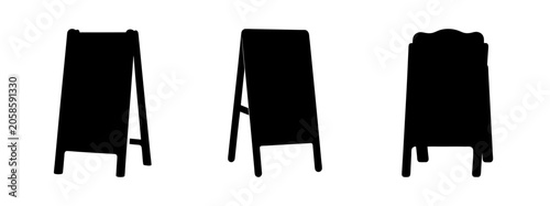 Photos Black folding display easel with adjustable legs - Simple vector illustration of a black adjustable display easel standing upright, ideal for presentations or art showcases